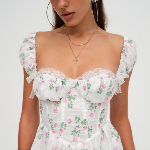 For Love & Lemons Remi Mini Floral Lace Open Back Dress w Built in Corset - Picture 7 of 11